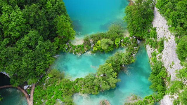 Aerial view of the lakes on the Plitvice Lakes National Park, Croatia