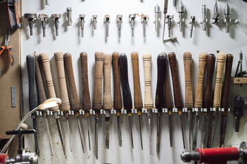 Cabinetmaker tools placed in his workshop