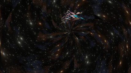 A advance crystal spaceship is travelling over a blackhole event horizon (3D Rendering)