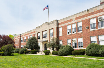 Exterior view of a typical American school building - 430863608