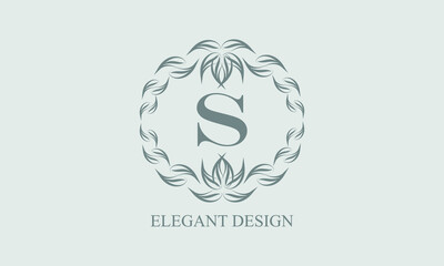 Elegant floral monogram with exquisite elements. Template for invitations, labels, business signs. Vintage ornament with calligraphic letter S.