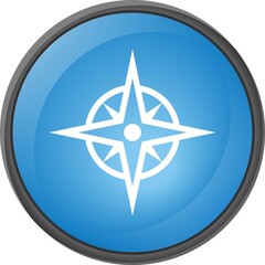 compass icon on a blue button, vector
