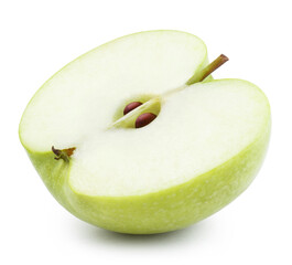 Green apple half close-up, isolated on white