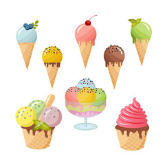 Refreshing ice cream with chocolate sprinkles. Vector illustration. Colorful ice cream ball. Delicious frozen dessert. Refreshing frozen dessert. 
Various types of ice cream. ice cream bar. Gelato