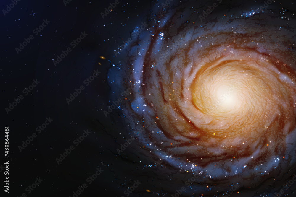 Sticker vector spiral galaxy. space background. astronomical object in cosmos