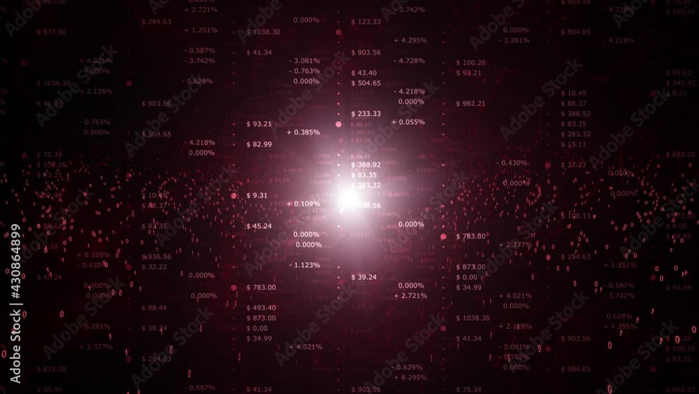 Poster negative economy data index numbers. red business background with numbers in dollars and percentile 