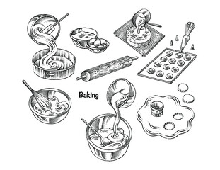 set of active baking illustrations