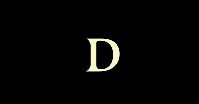 Animation of logo design. Luxury monogram. Round Emblem rotates. Capital letter D. Falling crown. Drawn ribbon. Art template in motion.
