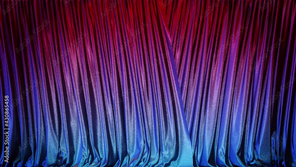 Aufkleber realistic 3d animation of the red and blue gradient glossy textured glittering curtain rendered in u