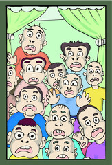 surprised face expression group of men hand draw illustration
