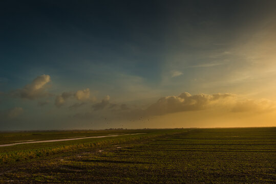 coucher de soleil-marais vend&eacute;en-bourgneuf en retz pays de loire orange et bleu
