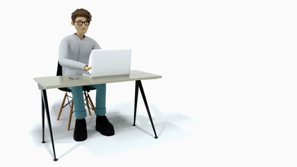 3D Model of a Person Typing on a Laptop Computer Isolated on a white background