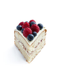 Victoria sponge cake slice isolated on white