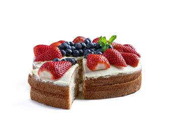 Victoria sponge cake isolated on white background