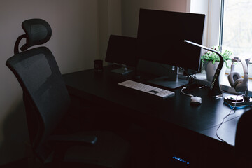 Comfortable workplace for designer, retoucher, photographer or artist with modern computer on table