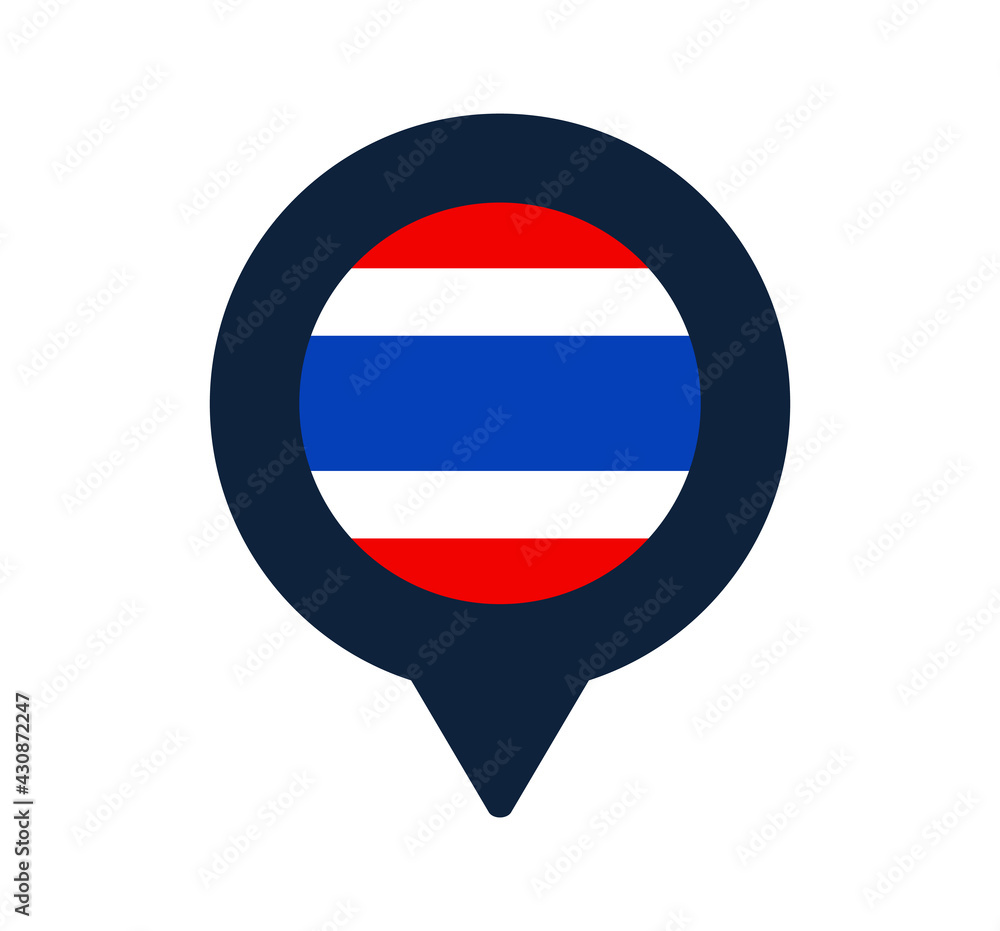Poster thailand flag and map pointer icon. national flag location icon vector design, gps locator pin. vect