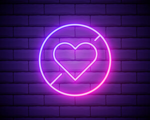 the prohibition of love neon icon. Elements of ban set. Simple icon for websites, web design, mobile app, info graphics isolated on brick wall