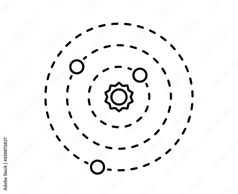 Aufkleber solar system with the sun and planets on orbits flat vector icon for apps and websites