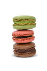Colorful macaroons on white background. Macaron or Macaroon is sweet meringue-based confection. French dessert.