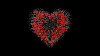 Albania National Day. Independence Day. Heart shape made out of flowers on black background. 3D rendering.