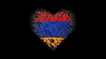 Armenia National Day. Independence Day. Heart shape made out of flowers on black background. 3D rendering.