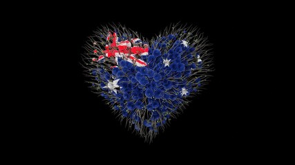 Australia National Day. Heart shape made out of flowers on black background. 3D rendering.