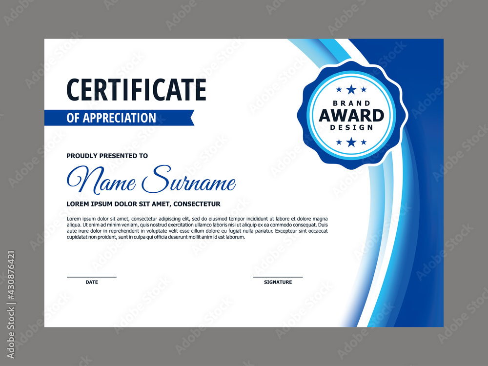 Aufkleber abstract smooth certificate with blue curvy element design, professional, modern, elegant certificat