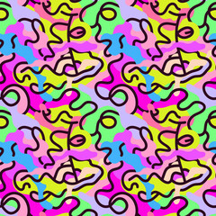 Colorful unusual seamless artwork with wave hand drawn abstract pattern for print, fabric and texture