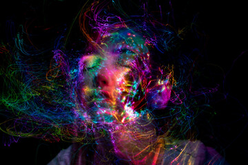 lightpainting portrait, new art direction, long exposure photo without photoshop, light drawing at long exposure	
