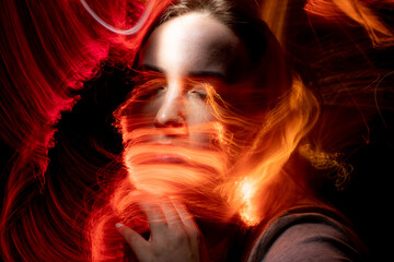 lightpainting portrait, new art direction, long exposure photo without photoshop, light drawing at long exposure	
