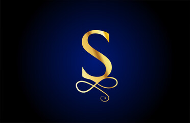 golden S elegant monogram alphabet letter icon logo design. Vintage corporate brading for luxury products and company