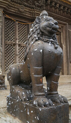 bronze lion statue in Kathmandu, Nepal, UNESCO world heritage site, hinduism temple