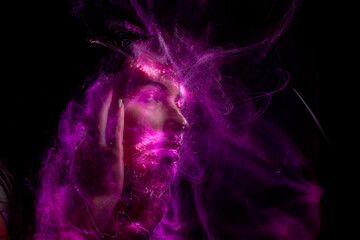 lightpainting portrait, new art direction, long exposure photo without photoshop, light drawing at long exposure	
