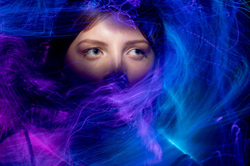 lightpainting portrait, new art direction, long exposure photo without photoshop, light drawing at long exposure	
