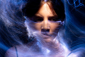 lightpainting portrait, new art direction, long exposure photo without photoshop, light drawing at long exposure	
