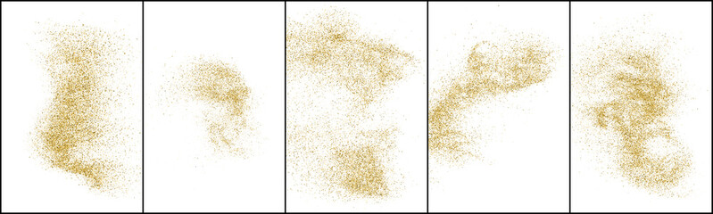 Set of Gold Glitter Texture Isolated On White. Amber Particles Color. Stardust Background. Golden Explosion Of Confetti. Vector Illustration, Eps 10.
