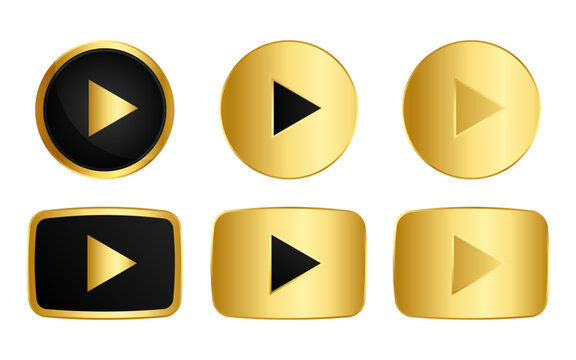Set of gold start play button icon vector.