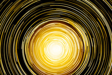 Abstract neon circle lines with empty copy space inside isolated on black background. Colorful led lights long exposure rotation photo. Shiny light source. Cosmos space planet abstraction.