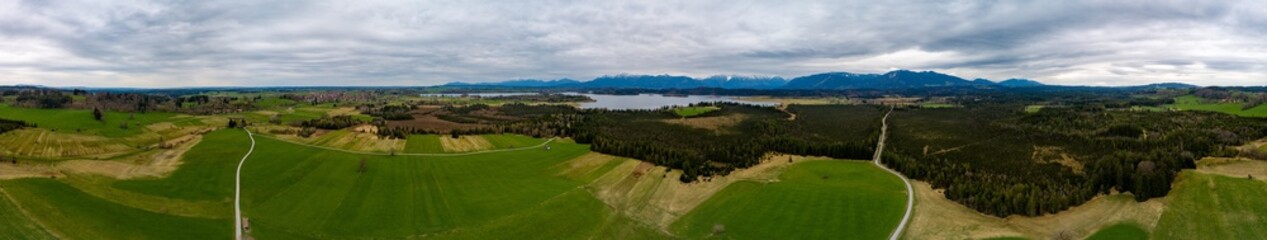 Drohnenaufnahme, Staffelsee, Murnau, Panorama, Bayern, Deutschland 