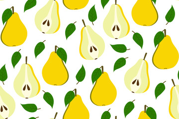 Tropical background with pears. Fruit repeated background. Vector illustration of a seamless pattern with fruits. Modern exotic abstract design. 