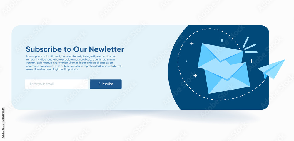 Poster email subscribe, online newsletter template with mailbox and submit button for website