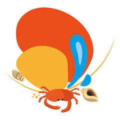 Pattern of shapes, crab and shell on a white background for printing and web design