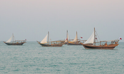 Fototapeta premium Traditional Dhow boats in Dhow festival, Doha Qatar. Selective focus