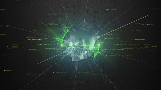 Rotation of the shining skull with particles, plexus and numbers.
