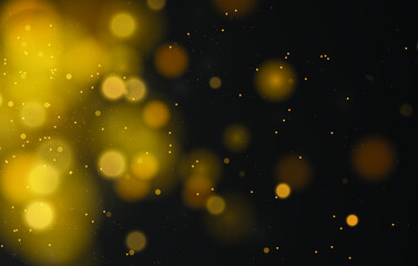 Fototapeta na wymiar Abstract magical bokeh lights effect background, black, gold glitter for Christmas, for your banner, post