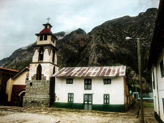 Fototapeta na wymiar church in the village of the mountains, andes of lima peru