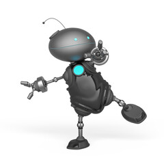 mini bot is doing some exercises in white background