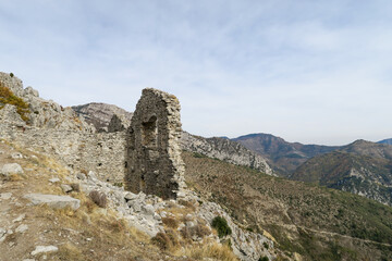 Ruins of Rocca Sparviera, a ghost village located in the Alpes-Maritimes, France