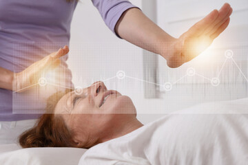Energy healing treatment . Alternative medicine concept. - obrazy, fototapety, plakaty