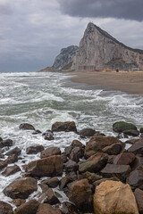 View of Rock of Gibraltar from the beach of La Linea, Spain